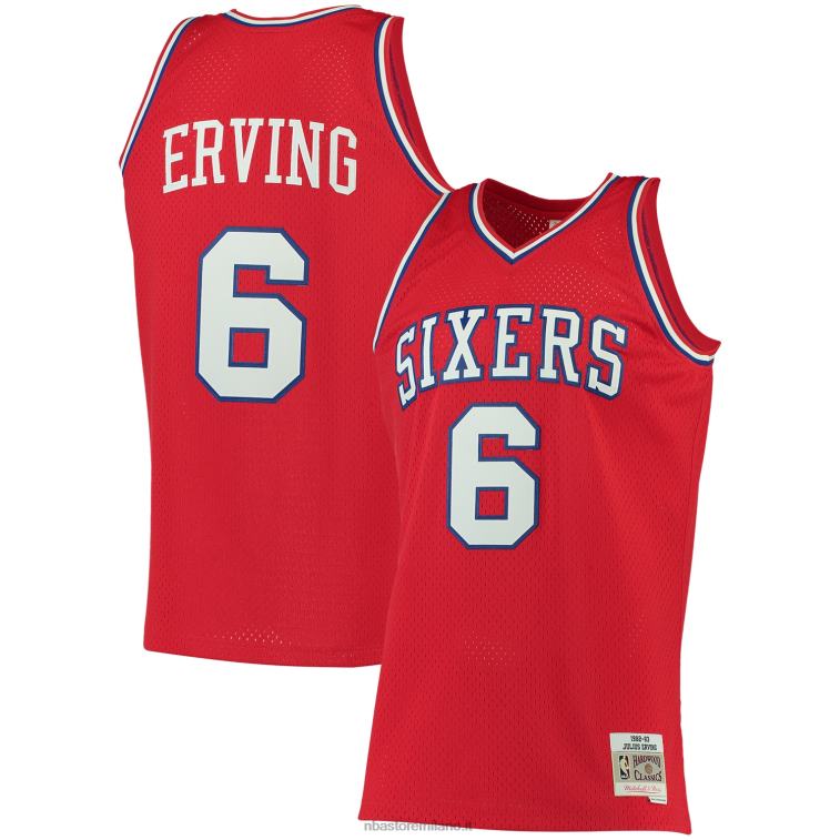 NBA 00F2L2123 philadelphia 76ers julius erving mitchell & ness maglia rossa big & tall hardwood classics