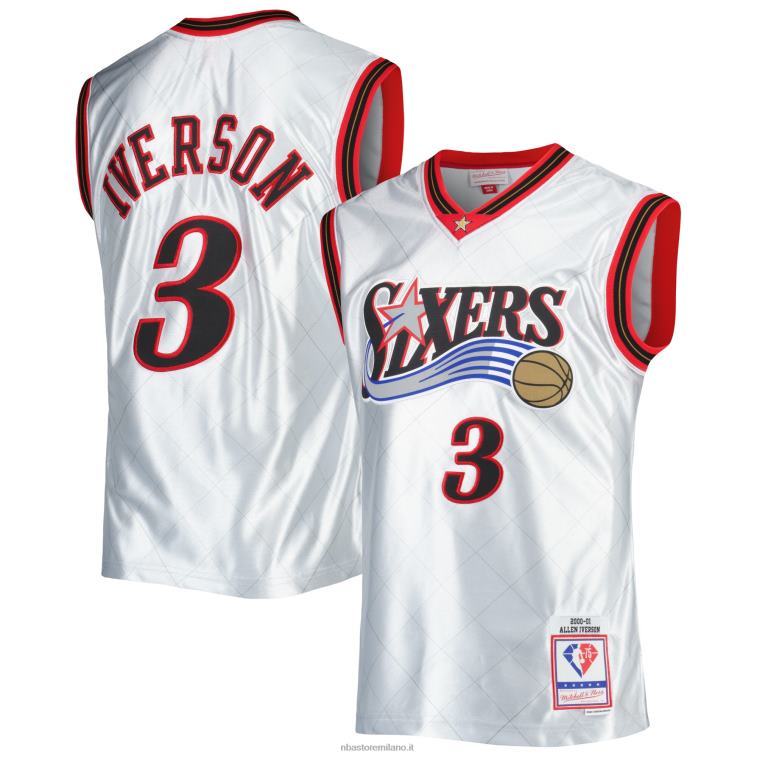 NBA 00F2L2820 philadelphia 76ers allen iverson platinum hardwood classics 75° anniversario maglia swingman