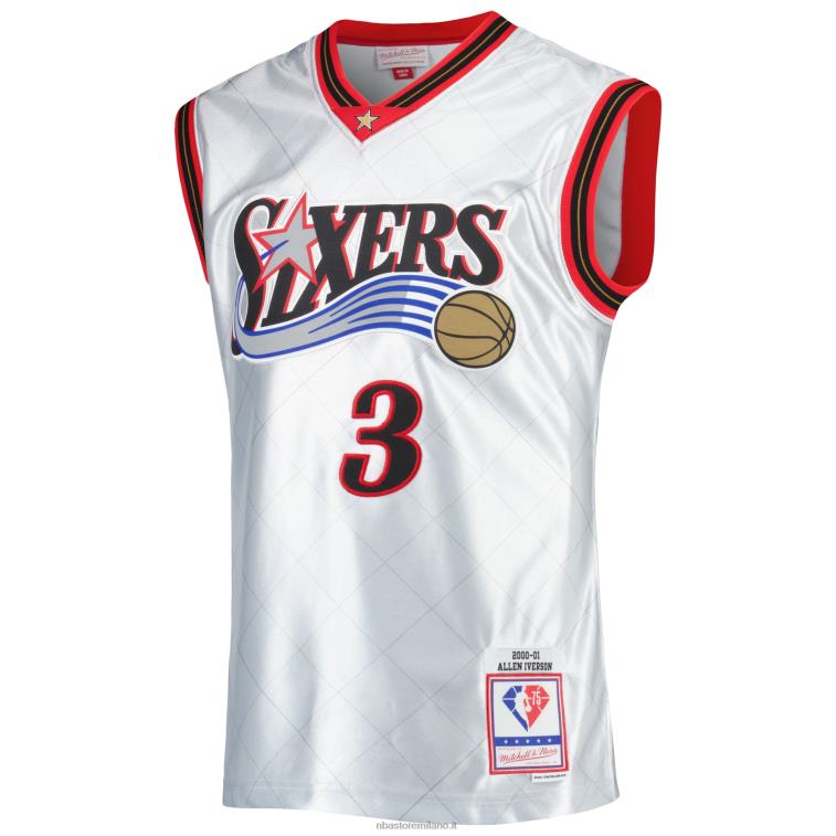 NBA 00F2L2820 philadelphia 76ers allen iverson platinum hardwood classics 75° anniversario maglia swingman