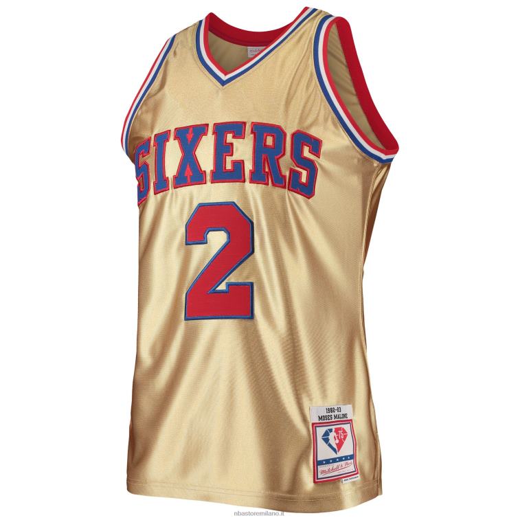 NBA 00F2L2902 Filadelfia 76ers Moses Malone Gold 75th Anniversary Hardwood Classics Swingman Jersey
