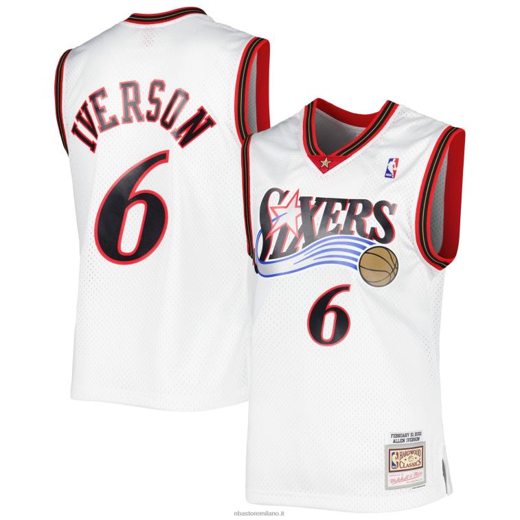 NBA 00F2L539 philadelphia 76ers allen iverson mitchell & ness white hardwood classics 2002 maglia swingman