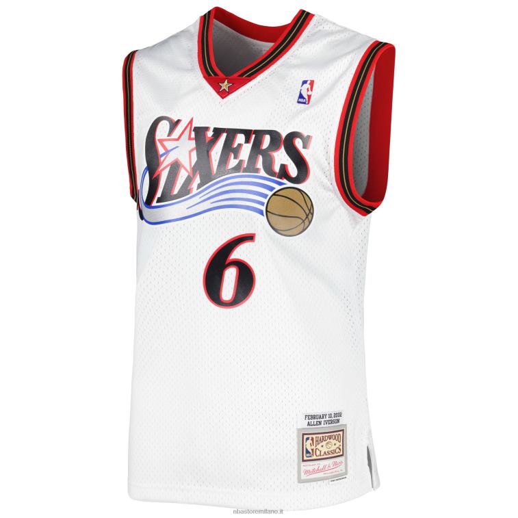 NBA 00F2L539 philadelphia 76ers allen iverson mitchell & ness white hardwood classics 2002 maglia swingman