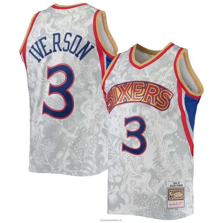 NBA 00F2L5668 philadelphia 76ers allen iverson bianco legno duro classici maglia swingman capodanno lunare