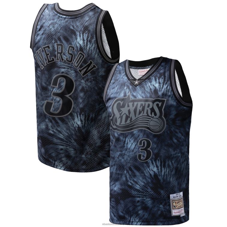 NBA 00F2L6121 philadelphia 76ers allen iverson mitchell & ness black hardwood classics maglia swingman tie-dye