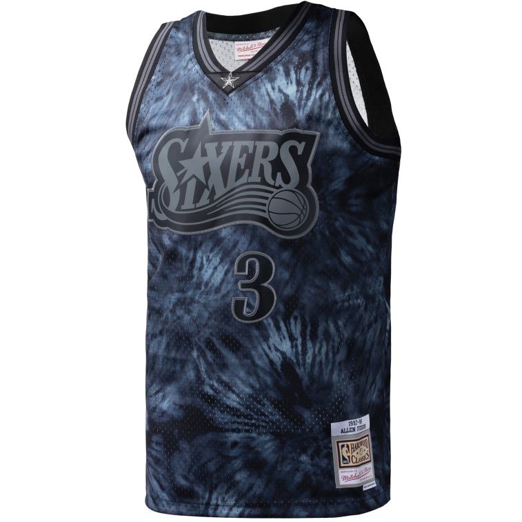 NBA 00F2L6121 philadelphia 76ers allen iverson mitchell & ness black hardwood classics maglia swingman tie-dye