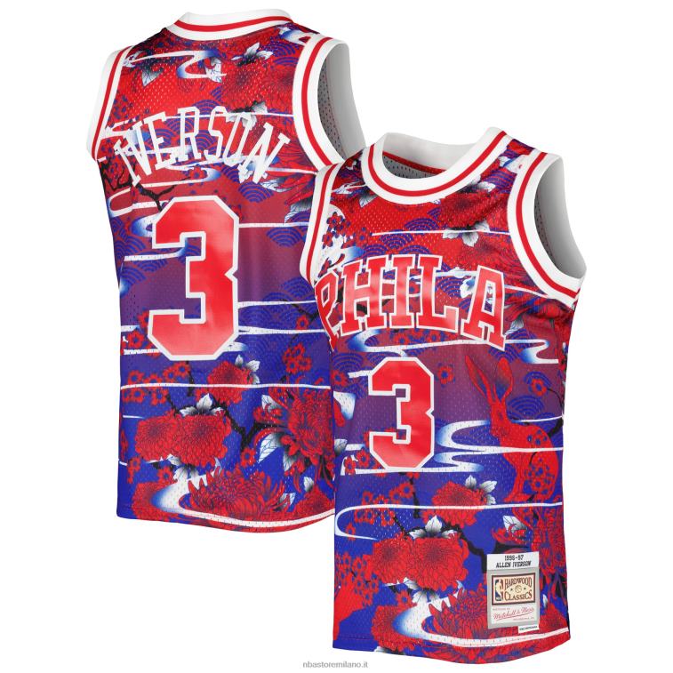 NBA 00F2L6499 philadelphia 76ers allen iverson red hardwood classici maglia swingman capodanno lunare