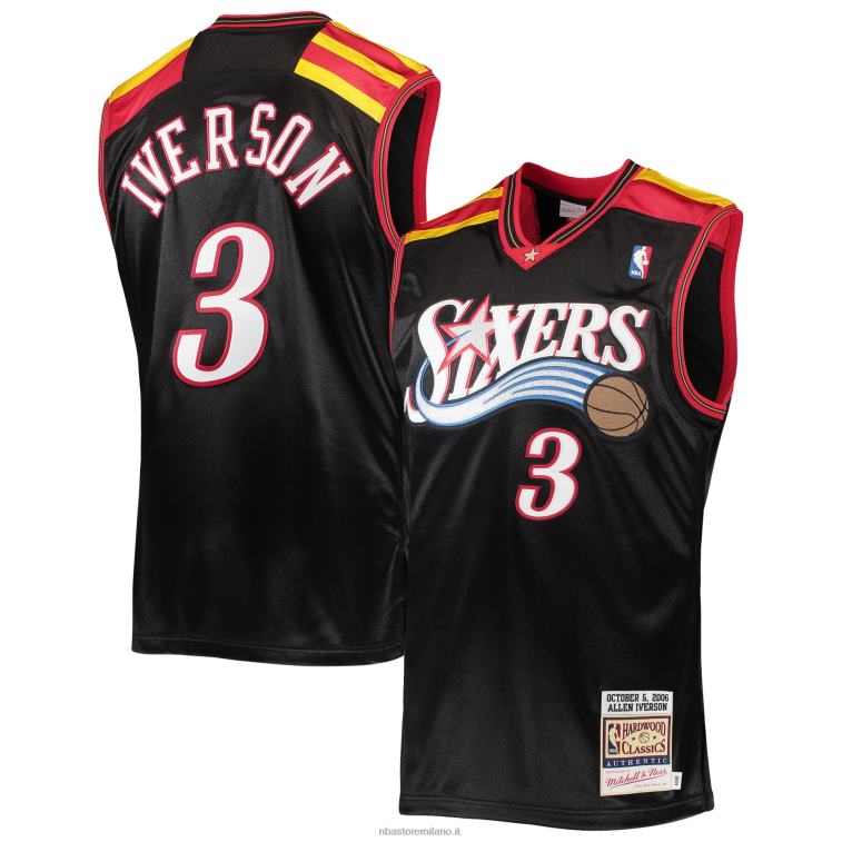 NBA 00F2L6573 philadelphia 76ers allen iverson mitchell & ness black hardwood classics maglia autentica 2006