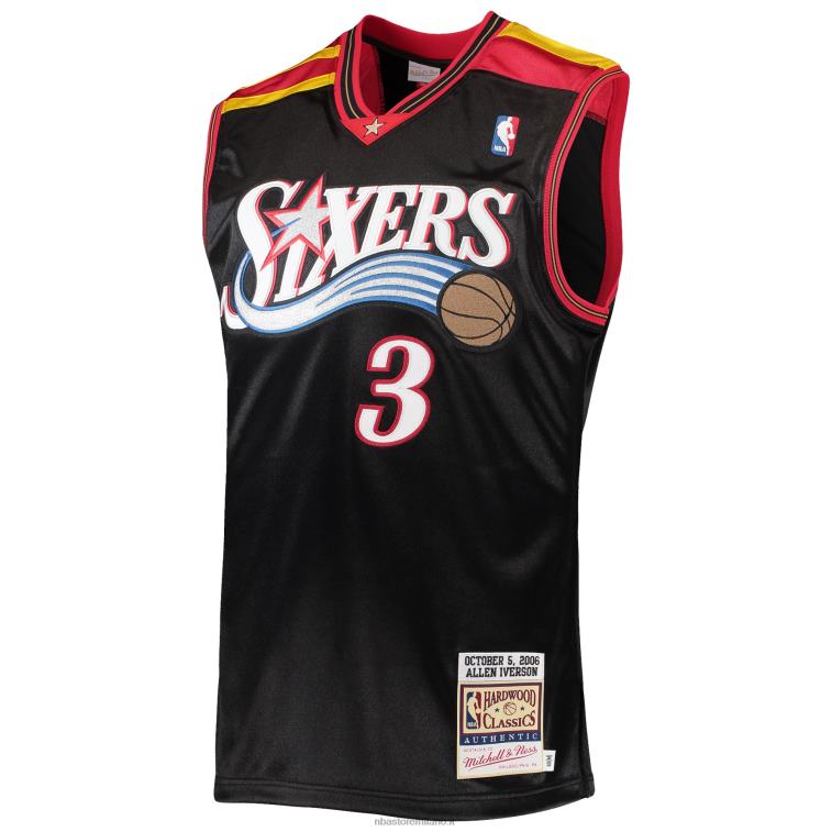 NBA 00F2L6573 philadelphia 76ers allen iverson mitchell & ness black hardwood classics maglia autentica 2006