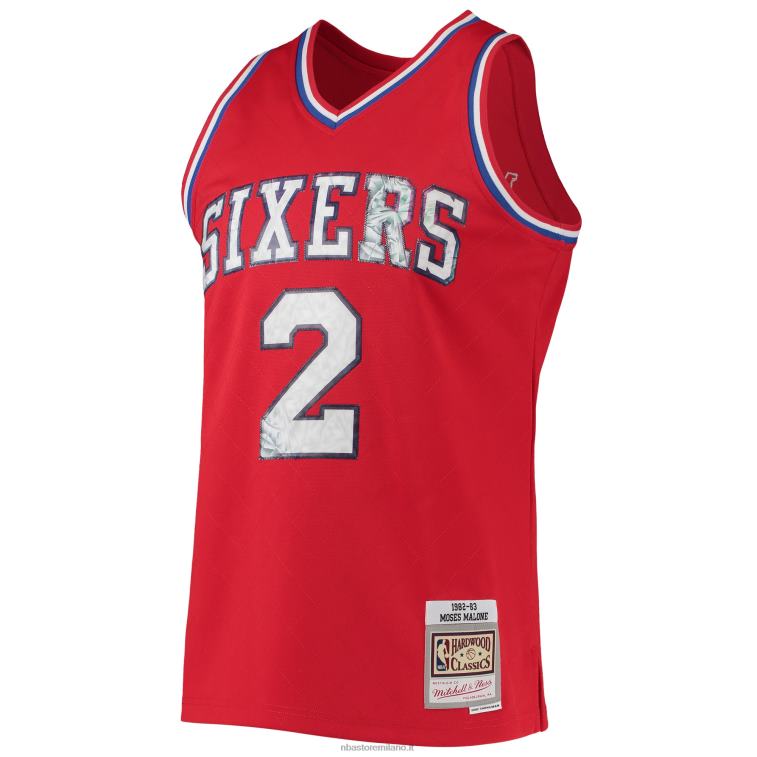 NBA 00F2L6958 philadelphia 76ers moses malone red hardwood classics 75° anniversario maglia swingman diamante
