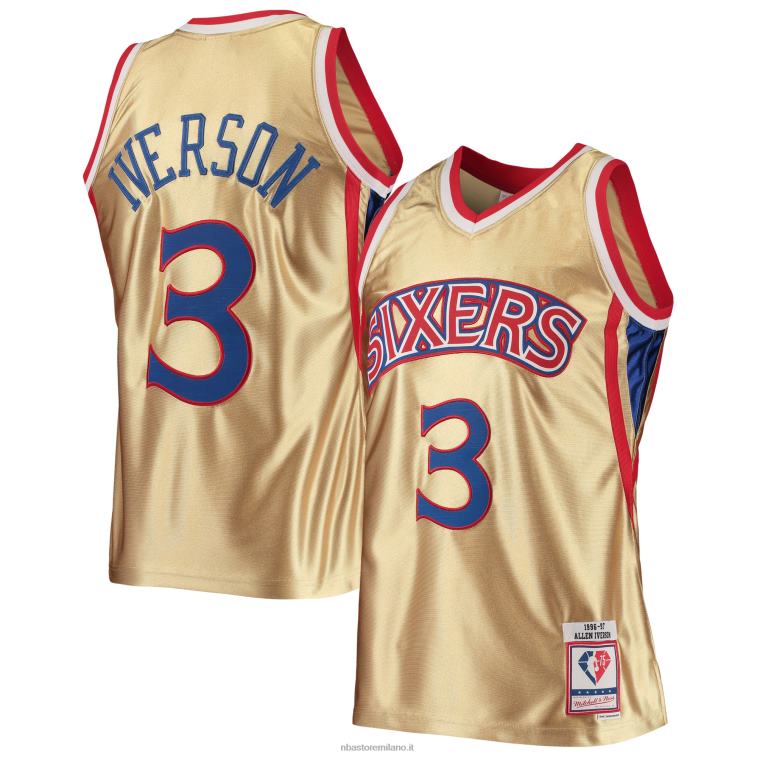 NBA 00F2L7677 Filadelfia 76ers Allen Iverson Gold 75th Anniversary Hardwood Classics Swingman Jersey
