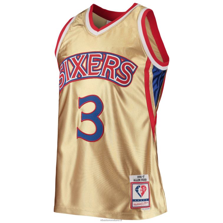 NBA 00F2L7677 Filadelfia 76ers Allen Iverson Gold 75th Anniversary Hardwood Classics Swingman Jersey