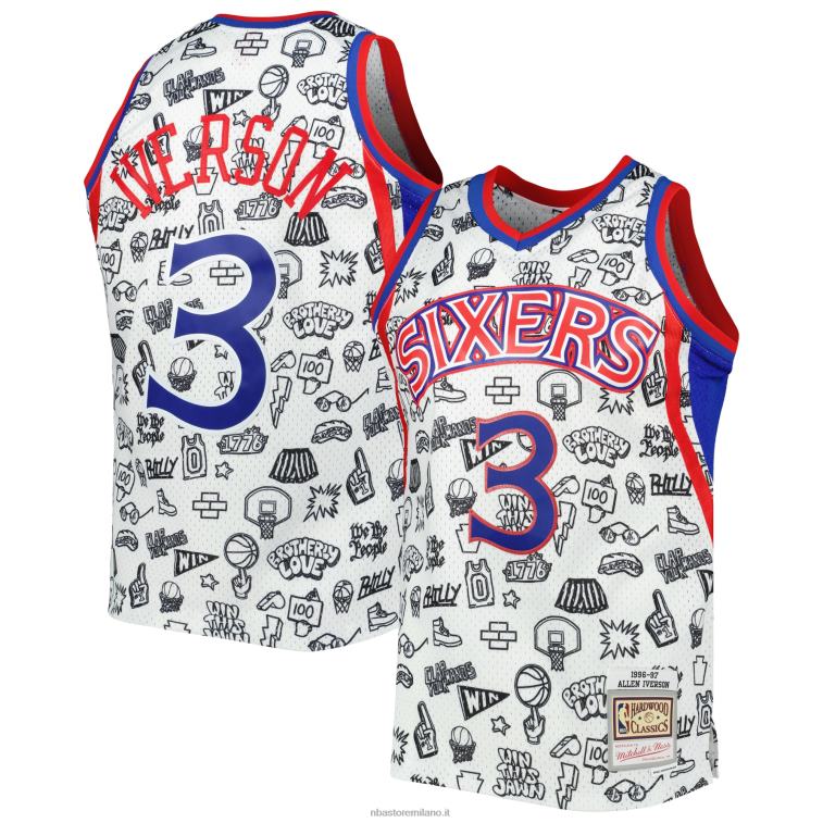 NBA 00F2L7698 philadelphia 76ers allen iverson mitchell & ness maglia swingman bianca