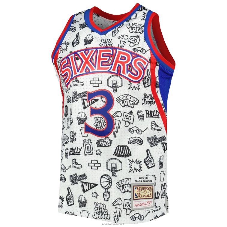 NBA 00F2L7698 philadelphia 76ers allen iverson mitchell & ness maglia swingman bianca