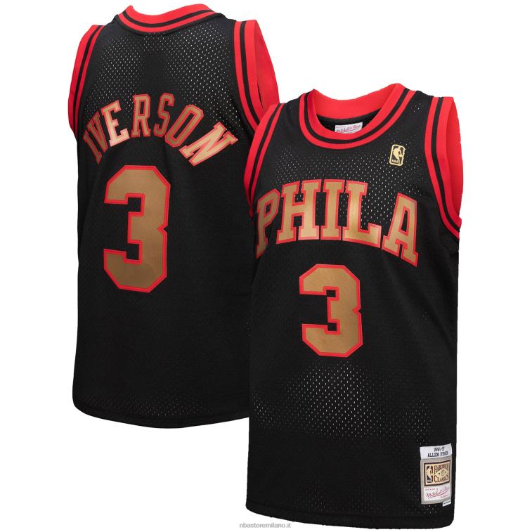 NBA 00F2L7849 philadelphia 76ers allen iverson mitchell & ness black hardwood classics reload 3.0 maglia swingman
