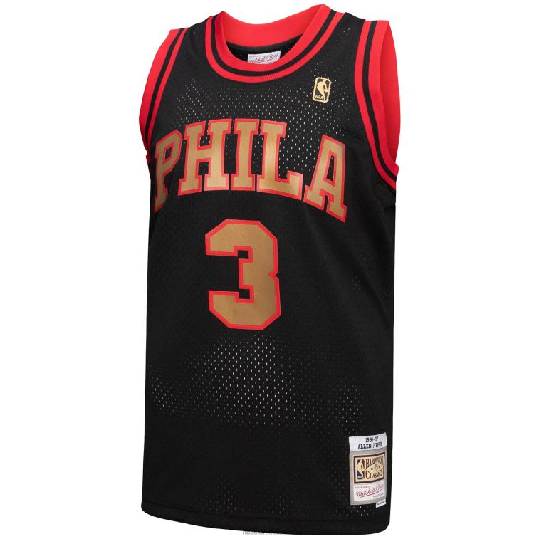 NBA 00F2L7849 philadelphia 76ers allen iverson mitchell & ness black hardwood classics reload 3.0 maglia swingman