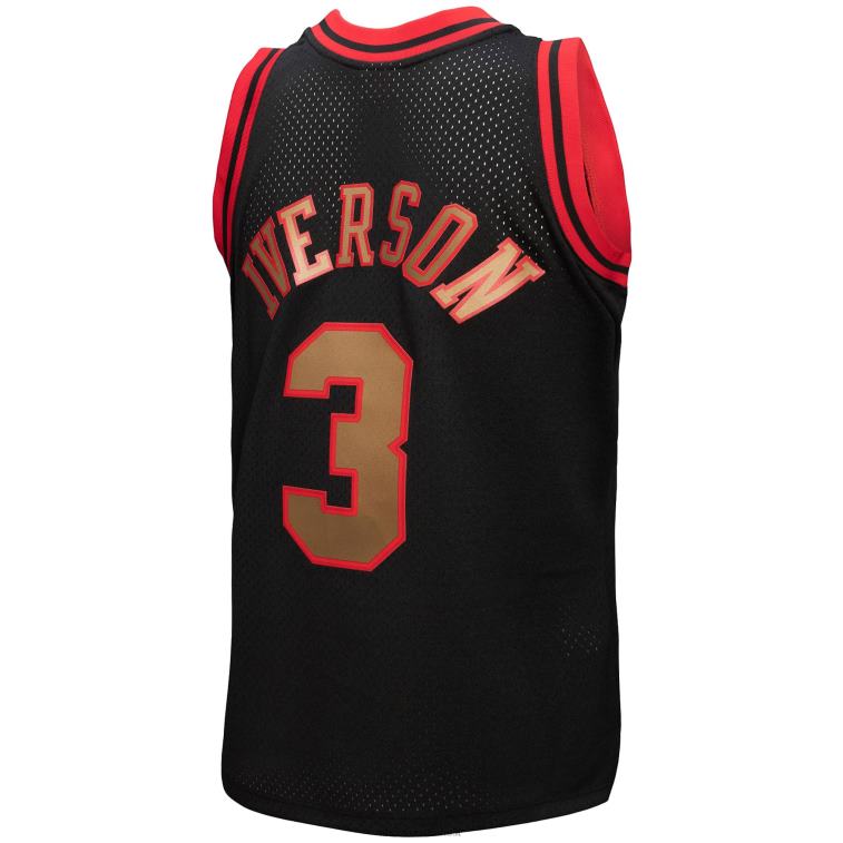 NBA 00F2L7849 philadelphia 76ers allen iverson mitchell & ness black hardwood classics reload 3.0 maglia swingman