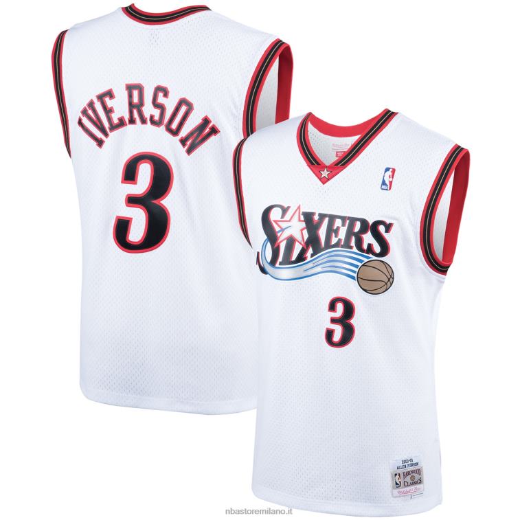 NBA 00F2L95 philadelphia 76ers allen iverson mitchell & ness white 2000 hardwood classics maglia giocatore swingman