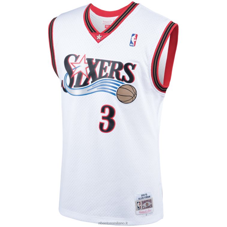 NBA 00F2L95 philadelphia 76ers allen iverson mitchell & ness white 2000 hardwood classics maglia giocatore swingman