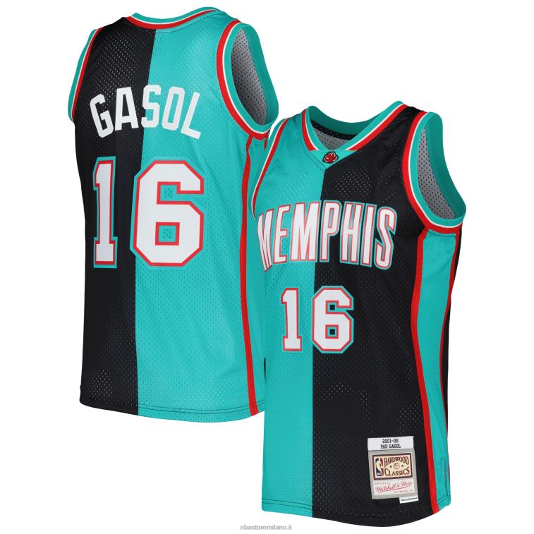 NBA 00F2L952 memphis grizzlies pau gasol mitchell & ness black/turquoise hardwood classics split swingman jersey
