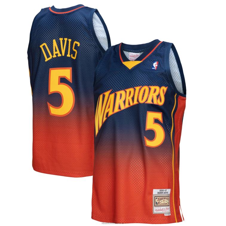 NBA 00F2L7261 golden state warriors baron davis navy/arancione hardwood classics fadeaway maglia da giocatore swingman