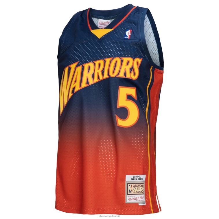 NBA 00F2L7261 golden state warriors baron davis navy/arancione hardwood classics fadeaway maglia da giocatore swingman