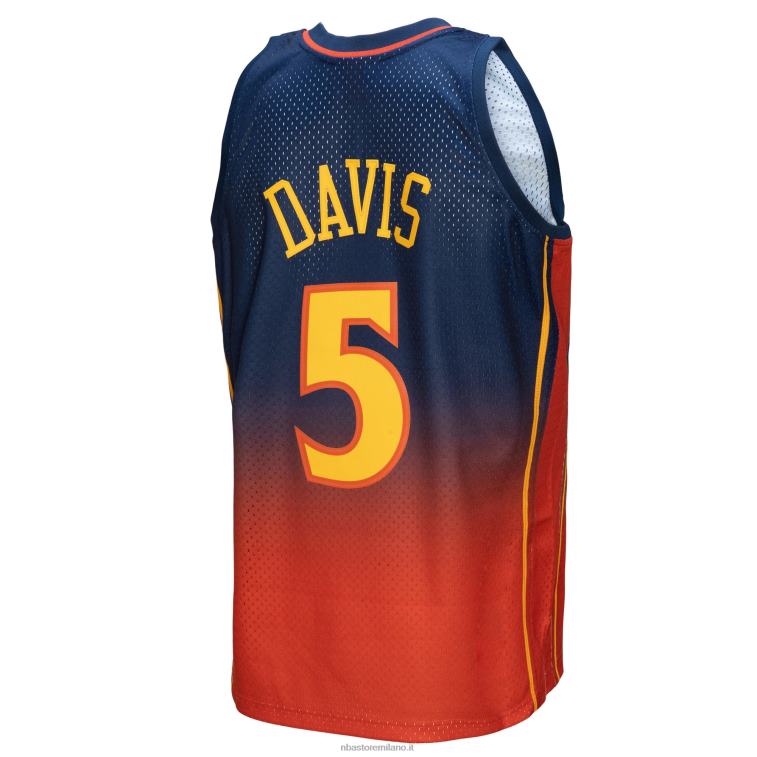 NBA 00F2L7261 golden state warriors baron davis navy/arancione hardwood classics fadeaway maglia da giocatore swingman