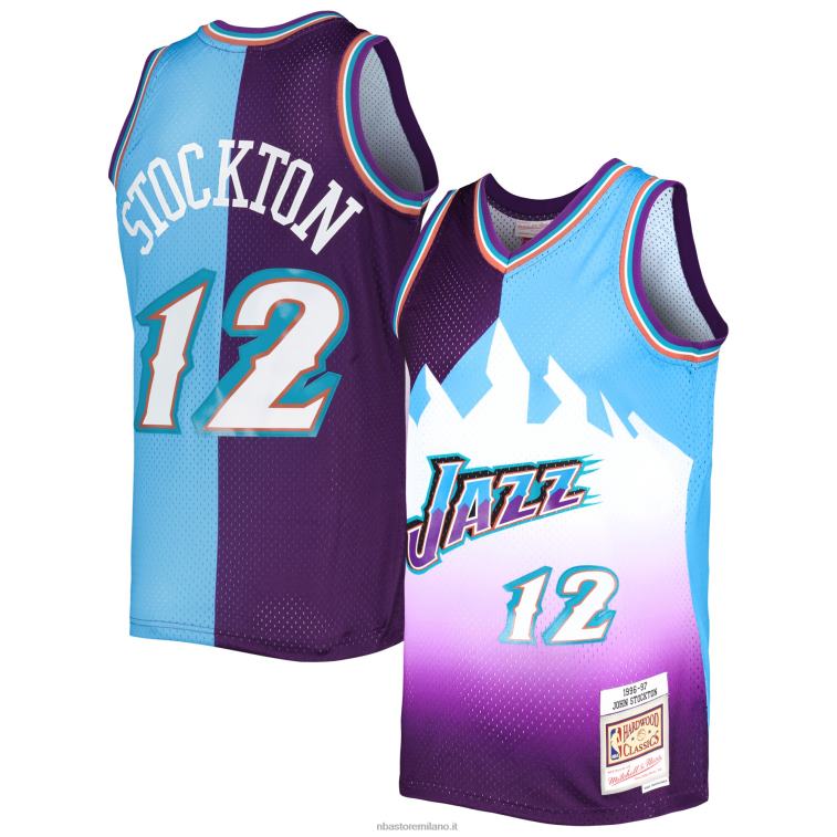 NBA 00F2L1415 utah jazz john stockton mitchell & ness viola/turchese hardwood classici split maglia swingman