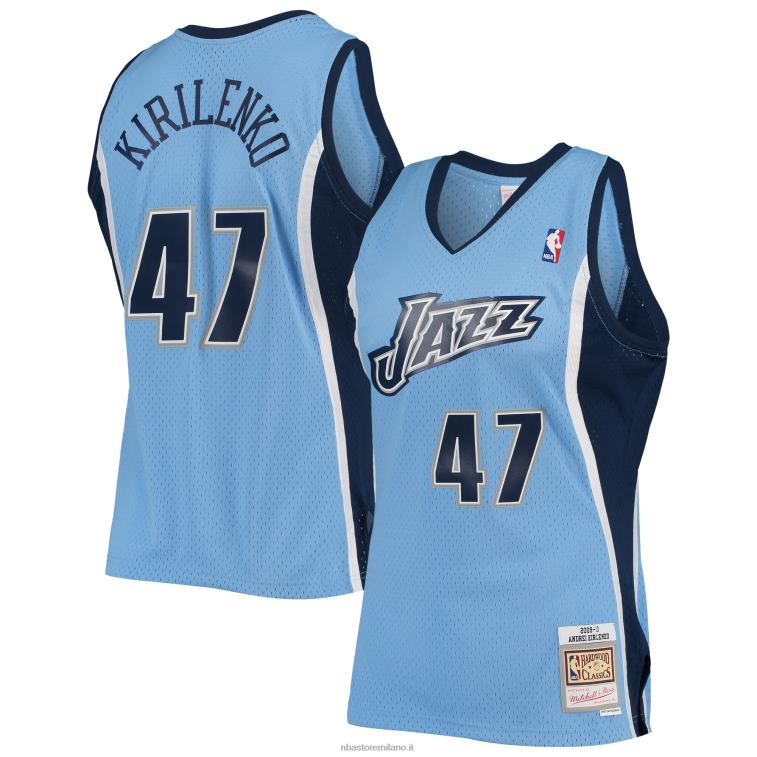 NBA 00F2L1526 utah jazz andrei kirilenko mitchell & ness maglia swingman classici in legno duro blu polvere