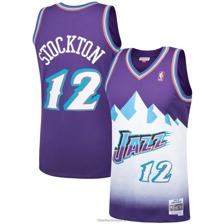 NBA 00F2L1847 utah jazz john stockton mitchell & ness viola hardwood classici giocatore swingman jersey