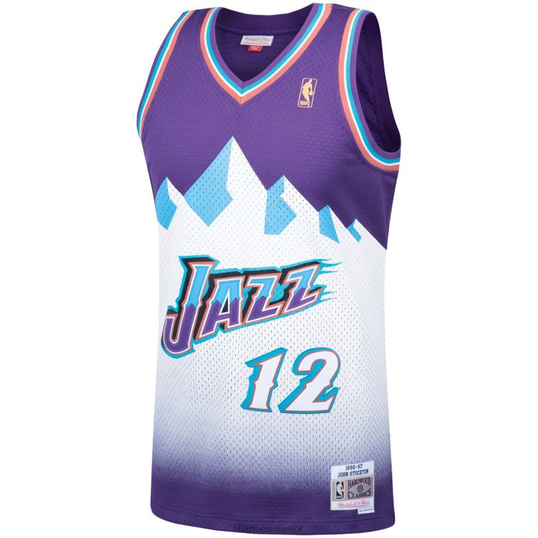 NBA 00F2L1847 utah jazz john stockton mitchell & ness viola hardwood classici giocatore swingman jersey