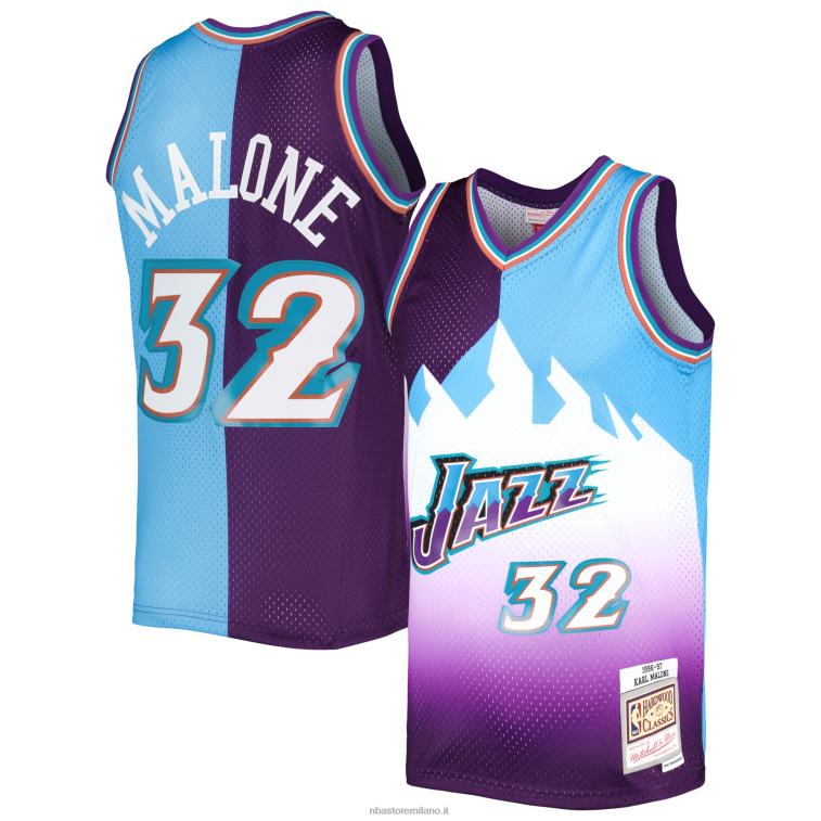 NBA 00F2L3198 utah jazz karl malone mitchell & ness viola/turchese hardwood classici split swingman jersey