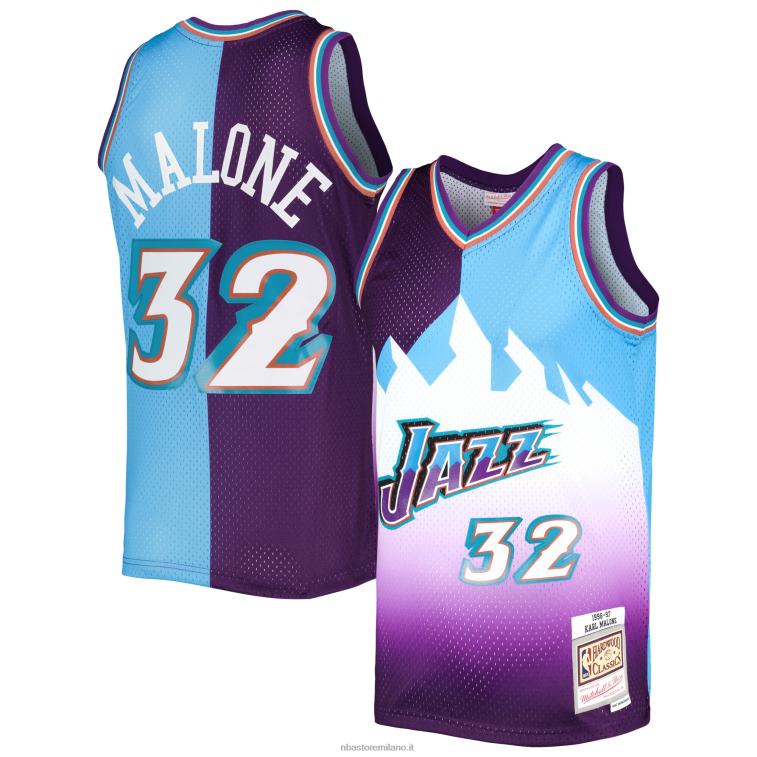 NBA 00F2L3198 utah jazz karl malone mitchell & ness viola/turchese hardwood classici split swingman jersey