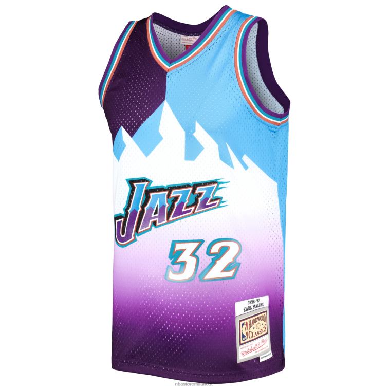 NBA 00F2L3198 utah jazz karl malone mitchell & ness viola/turchese hardwood classici split swingman jersey