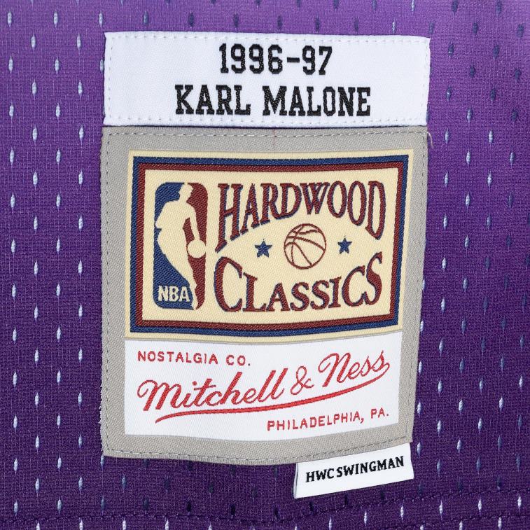 NBA 00F2L3198 utah jazz karl malone mitchell & ness viola/turchese hardwood classici split swingman jersey