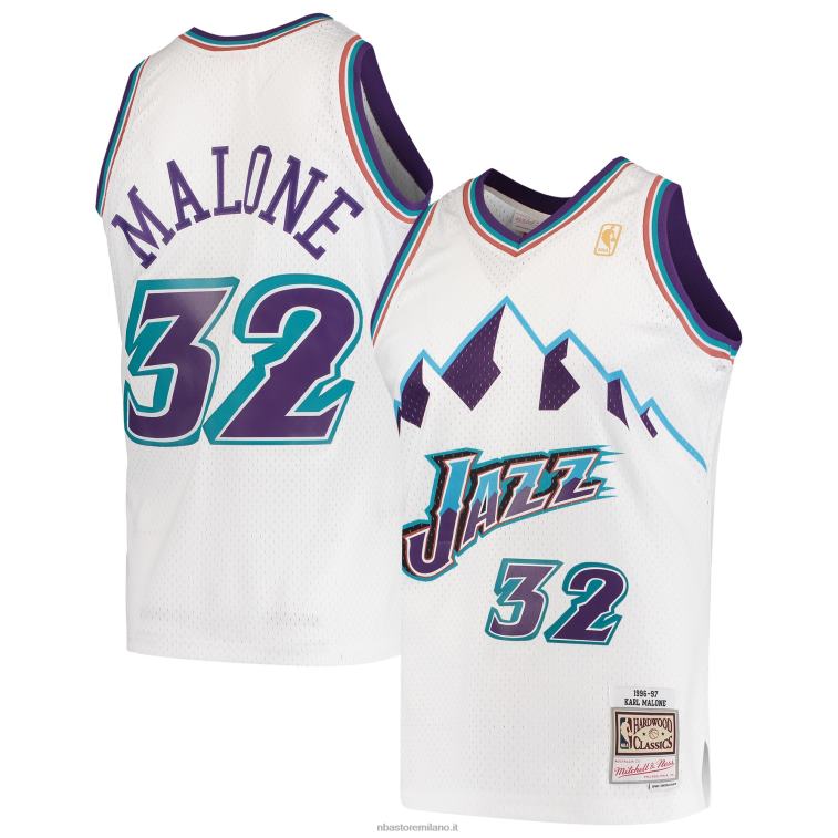 NBA 00F2L899 utah jazz karl malone mitchell & ness maglia swingman classici in legno bianco