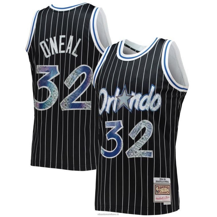 NBA 00F2L5025 orlando magic shaquille o'neal black hardwood classics maglia swingman diamante 75° anniversario