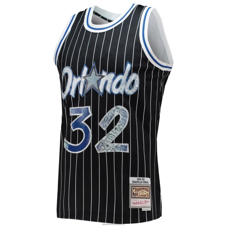 NBA 00F2L5025 orlando magic shaquille o\'neal black hardwood classics maglia swingman diamante 75° anniversario