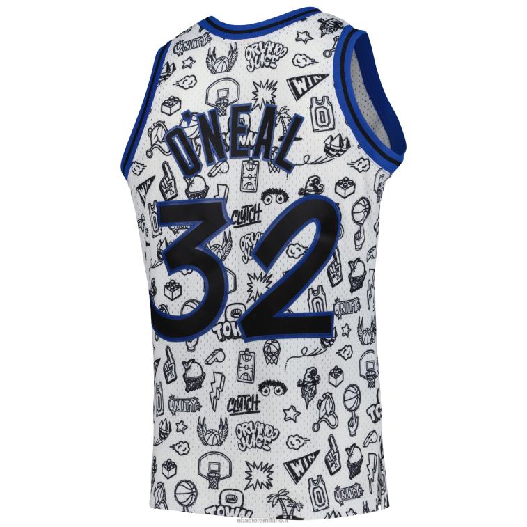 NBA 00F2L5823 orlando magic shaquille o\'neal mitchell & ness white hardwood classics doodle maglia giocatore swingman