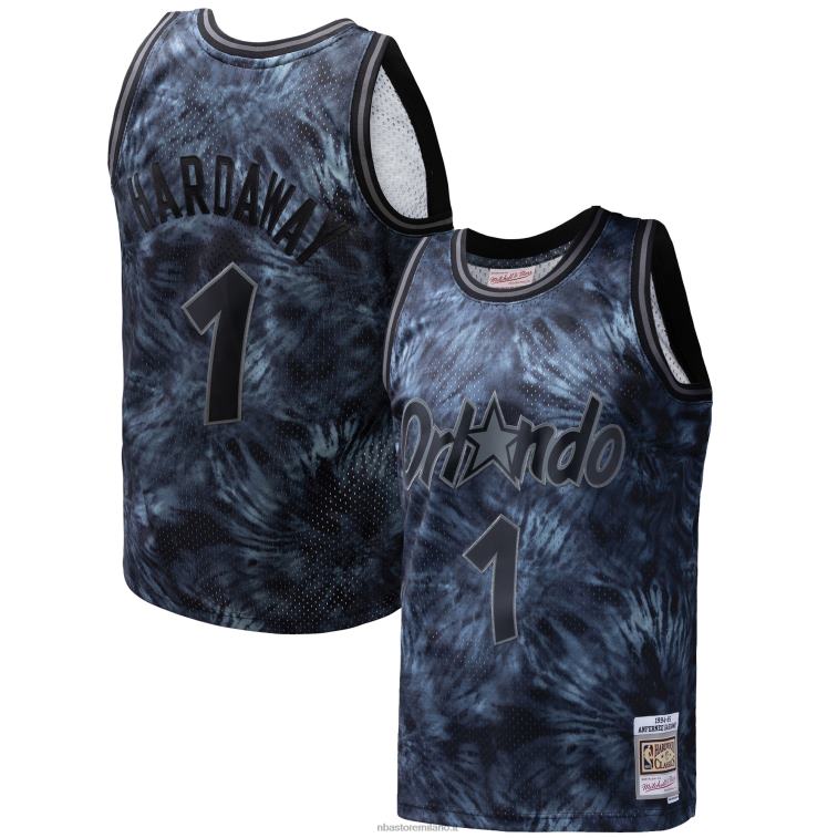 NBA 00F2L7324 orlando magic penny hardaway mitchell & ness black hardwood classics 1984-85 maglia swingman tie-dye