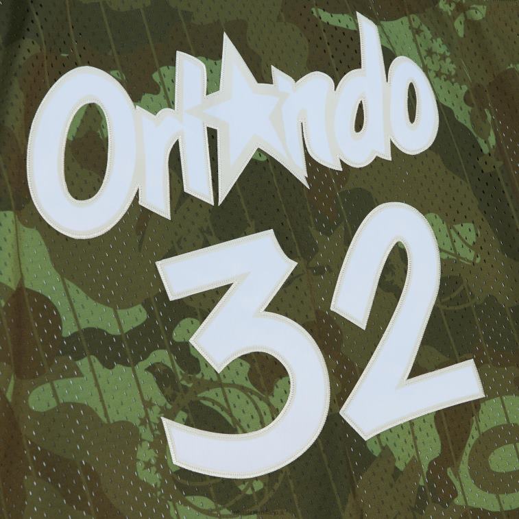 NBA 00F2L7997 orlando magic shaquille o\'neal mitchell & ness camo hardwood classics maglia swingman verde fantasma