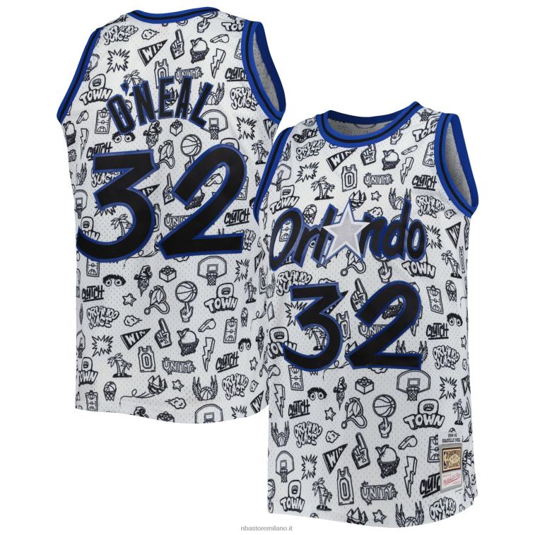 NBA 00F2L8232 orlando magic shaquille o'neal mitchell & ness bianco legno duro classici doodle maglia swingman