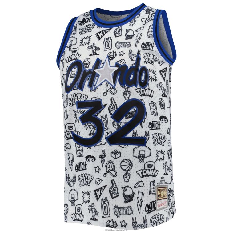 NBA 00F2L8232 orlando magic shaquille o\'neal mitchell & ness bianco legno duro classici doodle maglia swingman