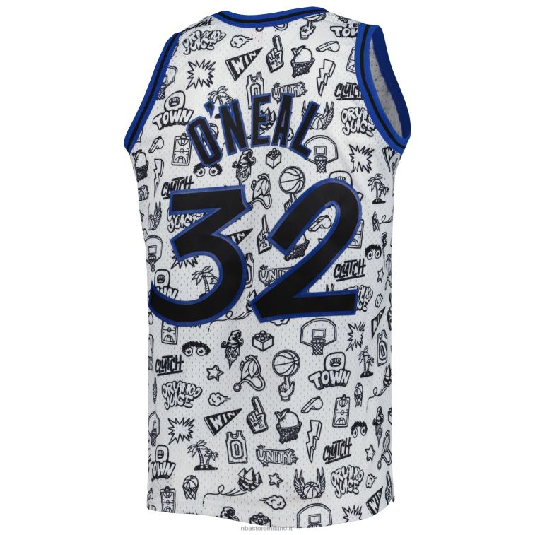 NBA 00F2L8232 orlando magic shaquille o\'neal mitchell & ness bianco legno duro classici doodle maglia swingman