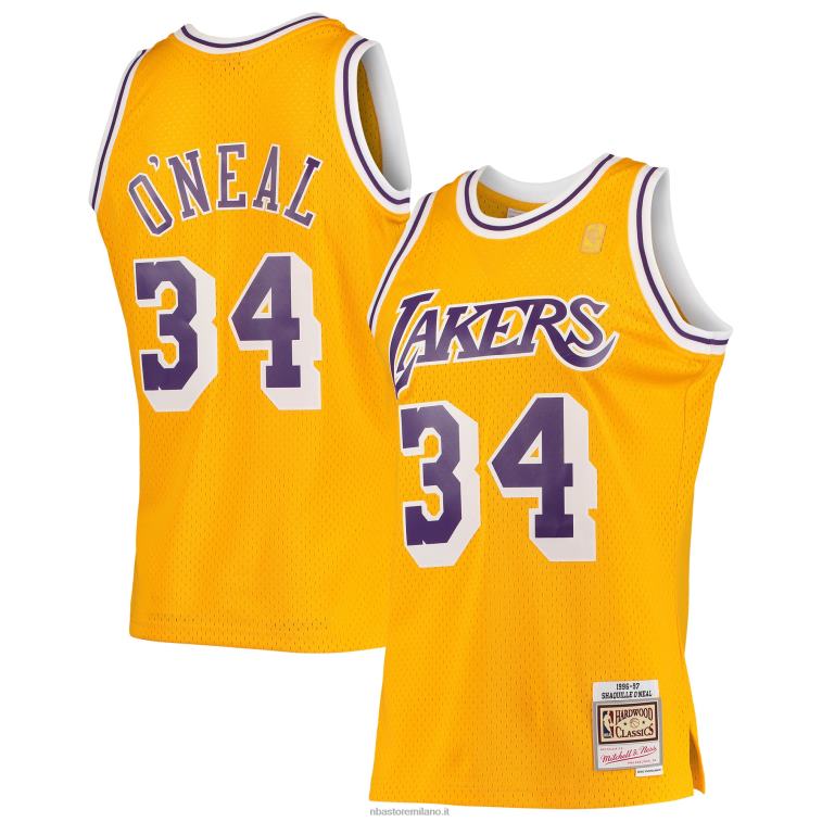 NBA 00F2L142 los angeles lakers shaquille o'neal mitchell & ness gold hardwood classici maglia swingman