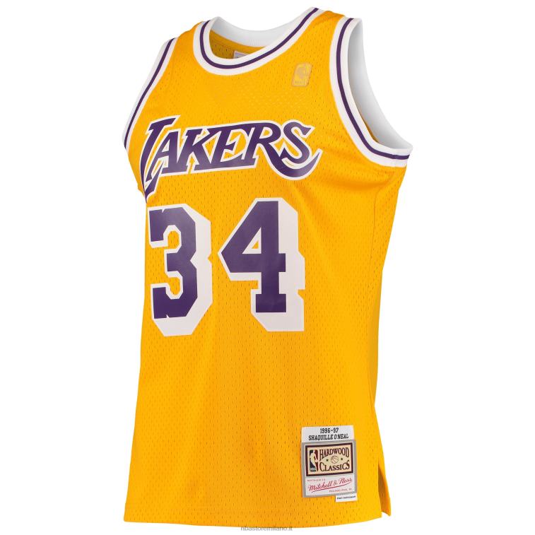 NBA 00F2L142 los angeles lakers shaquille o\'neal mitchell & ness gold hardwood classici maglia swingman
