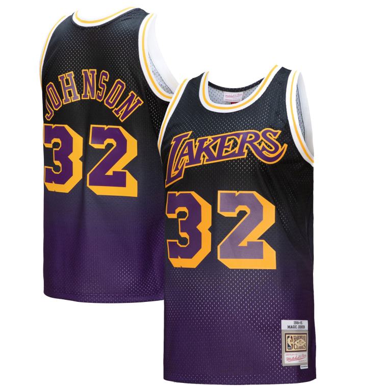 NBA 00F2L1500 los angeles lakers magic johnson viola/nero hardwood classics fadeaway maglia da giocatore swingman