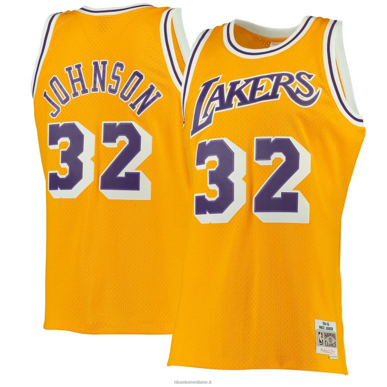 NBA 00F2L190 los angeles lakers magic johnson mitchell & ness gold hardwood classics maglia swingman