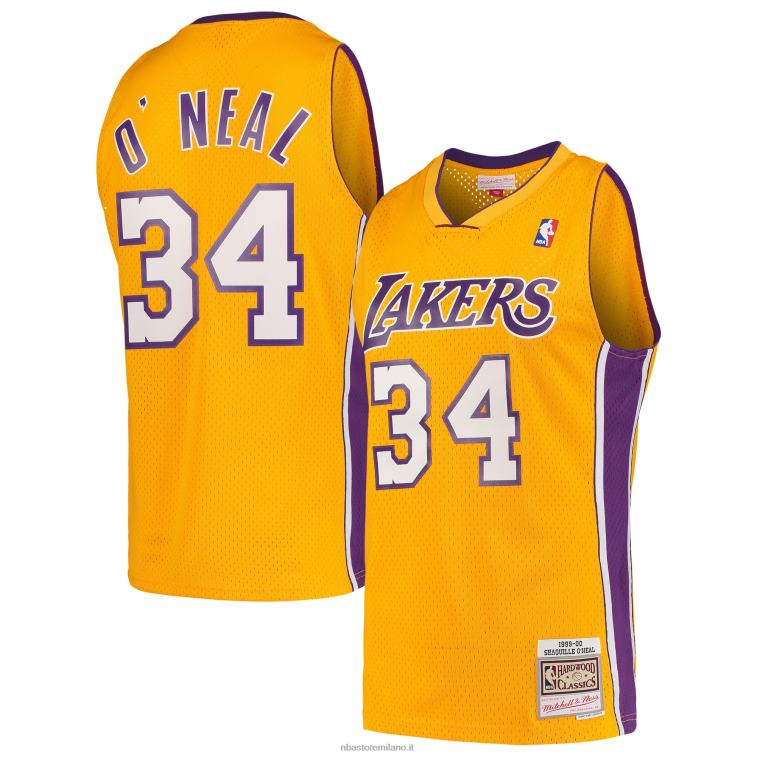 NBA 00F2L2586 los angeles lakers shaquille o'neal mitchell & ness gold hardwood classics maglia swingman 1999-00