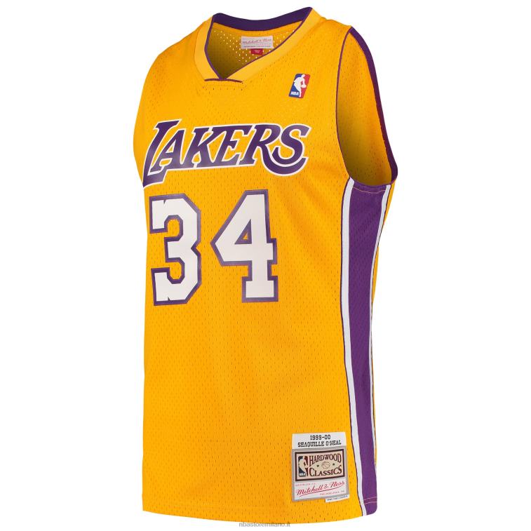 NBA 00F2L2586 los angeles lakers shaquille o\'neal mitchell & ness gold hardwood classics maglia swingman 1999-00