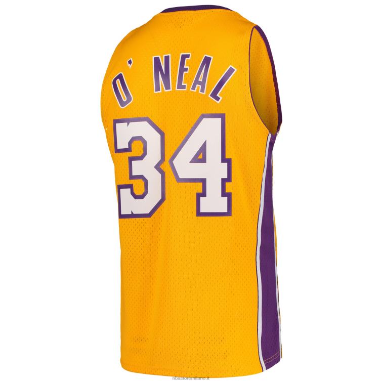 NBA 00F2L2586 los angeles lakers shaquille o\'neal mitchell & ness gold hardwood classics maglia swingman 1999-00